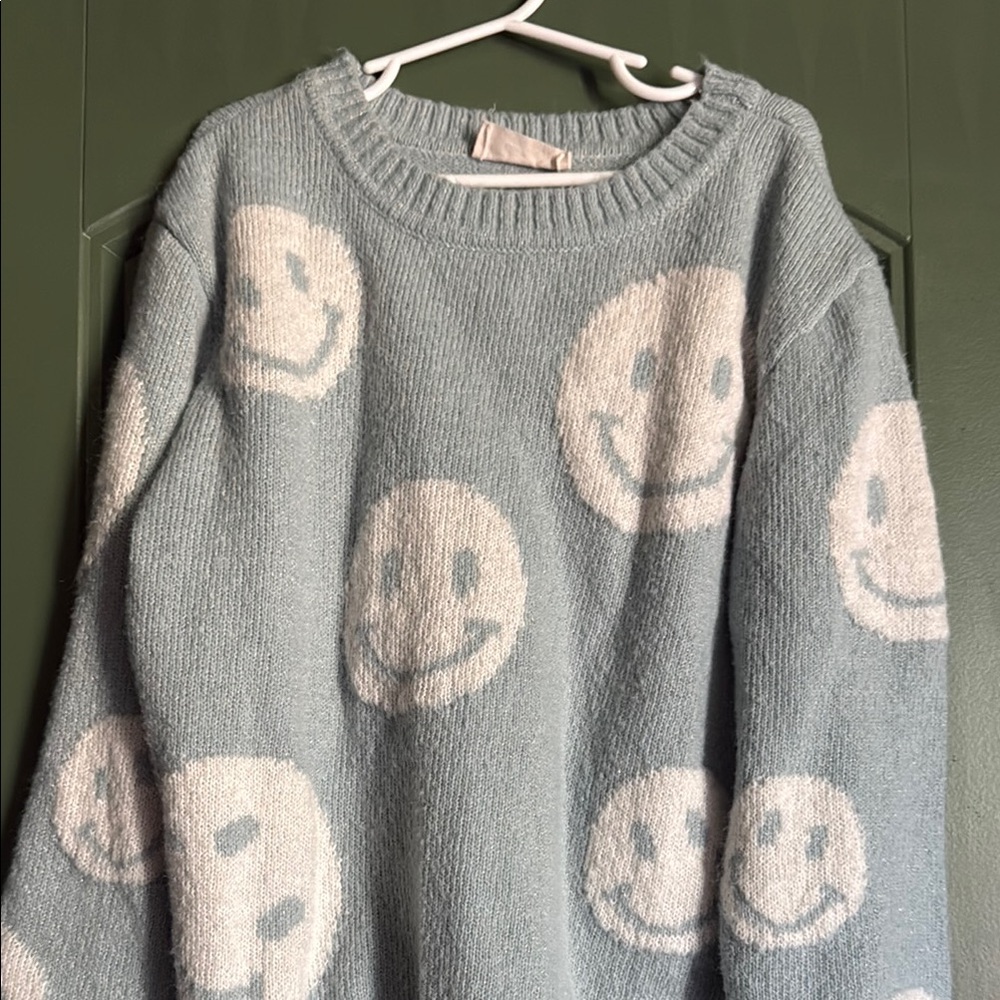 Smiley Face Blue Sweater